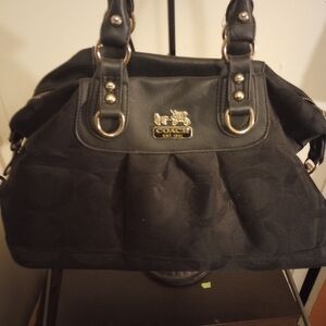 Nice Pre loved  large size coach purse, black canvas trimmed in leather,